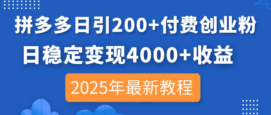 （14217期）拼多多日引200+付费创业粉，日稳定变现4000+收益，2025年最新教程-青年云网创—高质量项目商城