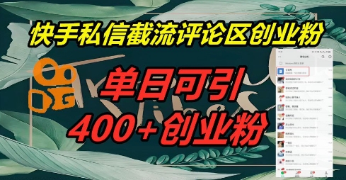 快手私信截流创业粉，一天引流400+-青年云网创—高质量项目商城